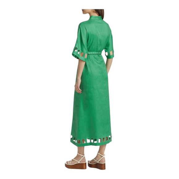 Women's Figue Adelaide Green Cut-Out Linen Midi Size L***. No belt - Picture 3 of 12